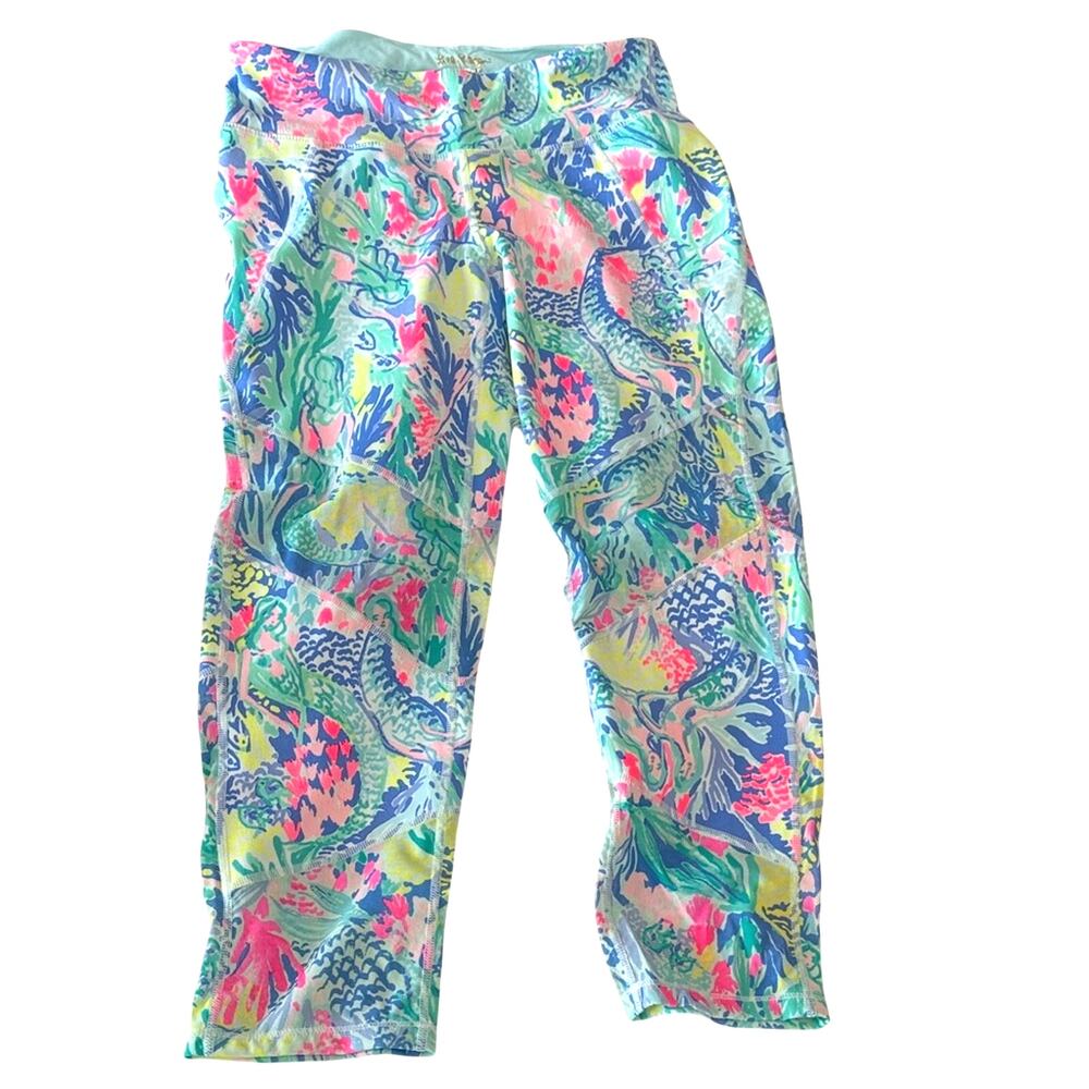 Lilly Pulitzer Luxletic Mermaid’s Cove UPF Crop Leggings Small Colorful Print - Picture 2 of 7
